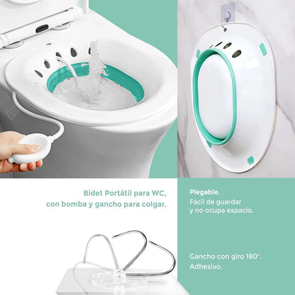 Bidet Portátil para el WC con Bomba Manual y Gancho – Higiene Íntima, Postparto y Hemorroides