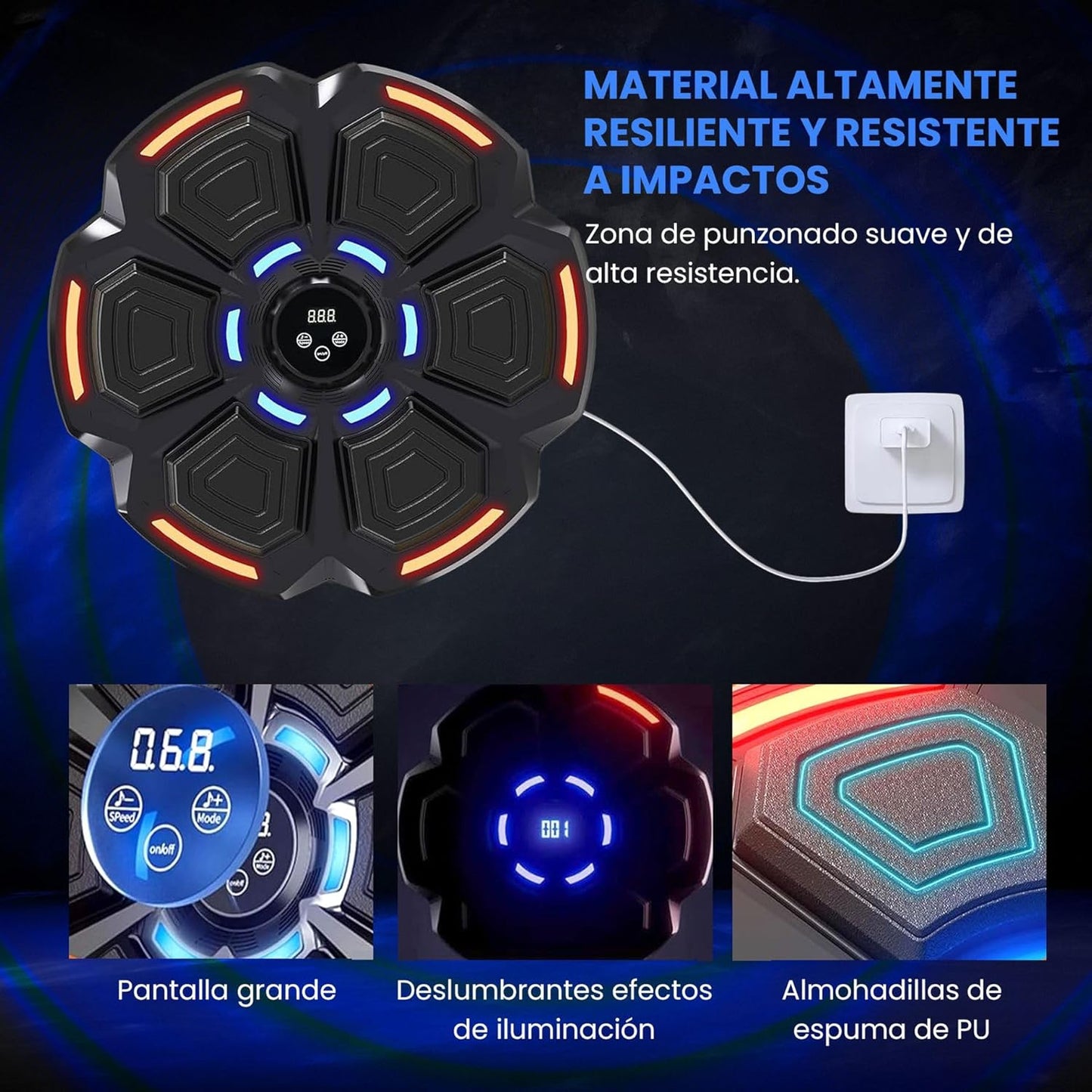 Máquina de Boxeo Musical con Luces LED y Bluetooth para Entrenamiento en Casa