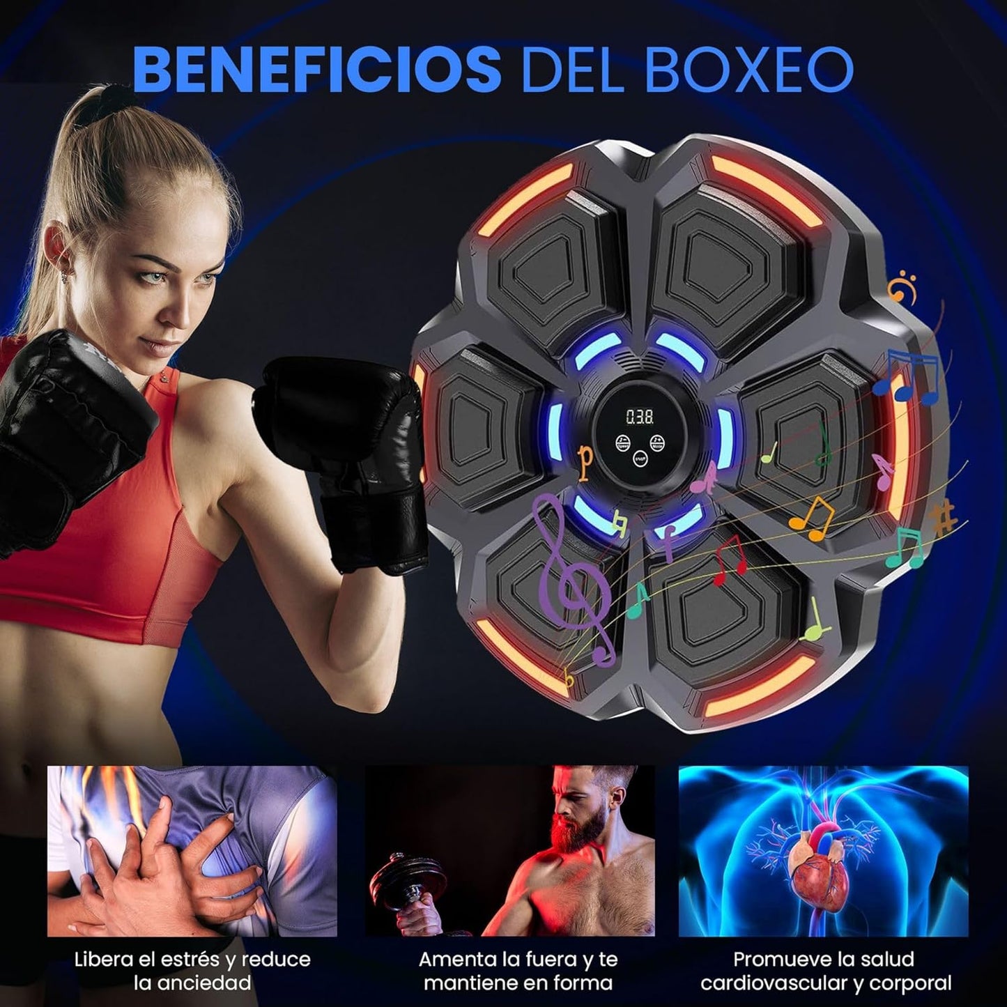 Máquina de Boxeo Musical con Luces LED y Bluetooth para Entrenamiento en Casa