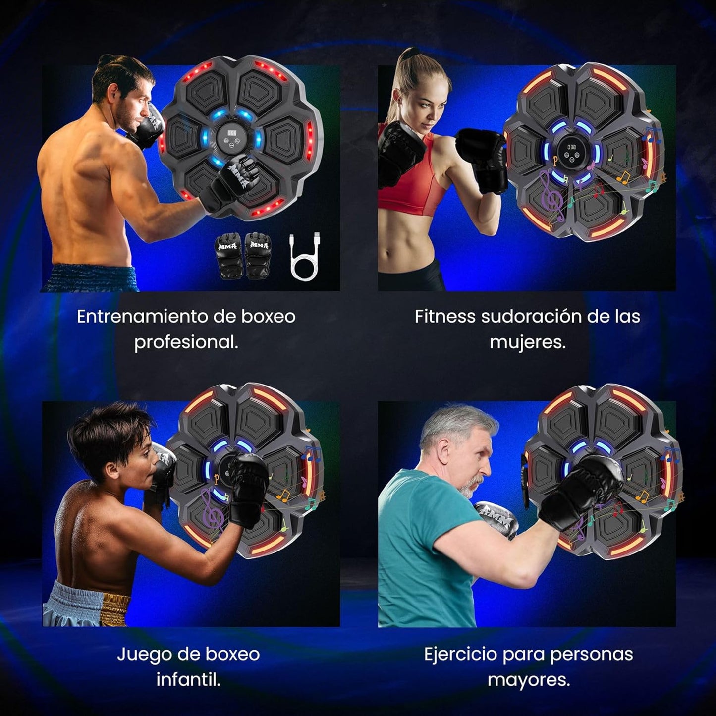 Máquina de Boxeo Musical con Luces LED y Bluetooth para Entrenamiento en Casa