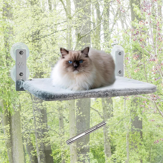 Hamaca Perchero Plegable de Ventana para Gatos – Reversible, Resistente hasta 25 kg, con Ventosas Extra Fuertes y Puntero LED de Juego