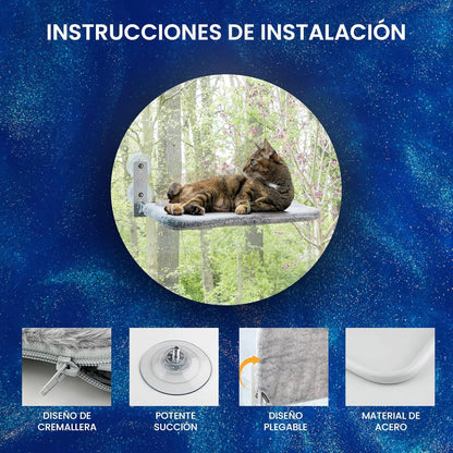 Hamaca Perchero Plegable de Ventana para Gatos – Reversible, Resistente hasta 25 kg, con Ventosas Extra Fuertes y Puntero LED de Juego